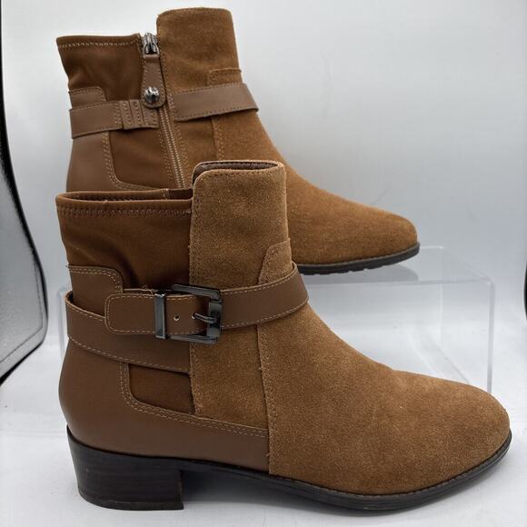 Isaac Mizrahi Live Women’s Brown Suede Side‑Zip Buckle Ankle Booties US 8.5 W - Picture 14 of 14
